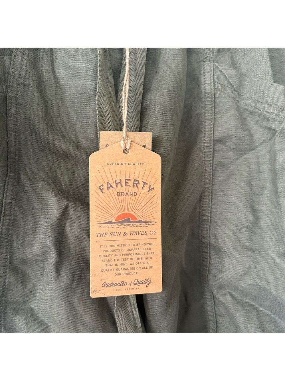 Faherty Topanga Drape Shorts Womens Medium Thyme Green Linen Blend NWT - Picture 3 of 5